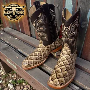 Men's Rodeo Boots Genuine Leather Fish Design /Botas de rodeo para hombre Diseño de Pescado de Piel Genuino /