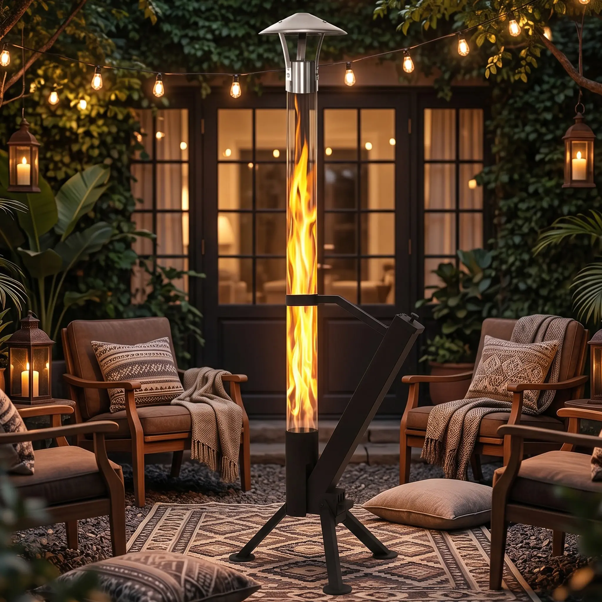 Larger size-Portable Fire Pit,Patio Pellet Rocket Glass Tube for Outdoor,Wood Pellet Heater