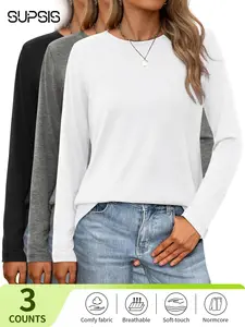 【Essential Solid Tee】2026 Spring Women's Oversized Long Sleeve Thin T-Shirt, 2026 Basic Crewneck Tee Fall Tops Casual Workout Y2K Clothes,Plain Loose Fit Design, Extra-Long Sleeves, Ideal for All Seasons & Casual Wear,spring break outfits,spring fashion