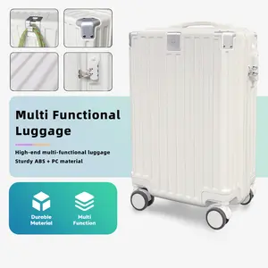 Trending 20" & 14" White Luggage Set ABS+PC Durable Lightweight 360° Silent Wheels Anti-Collision Corners With Storage Bags Vacation Essentials Travel.Classic ABSPC Luggage Set.Lightweight Luggage Set with Spinner Wheels