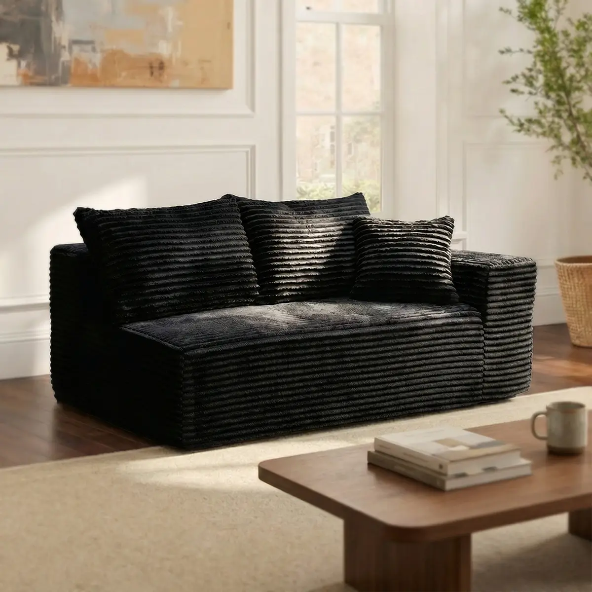Modular canvas sofa - Modern living room design - Comfortable - No assembly required - Frameless combination sofa, movie sofa bed, soft fabric and cushioned soft tweed fabric boneless sectional couch furniture living room b viral fluffy, Modern Upholstere