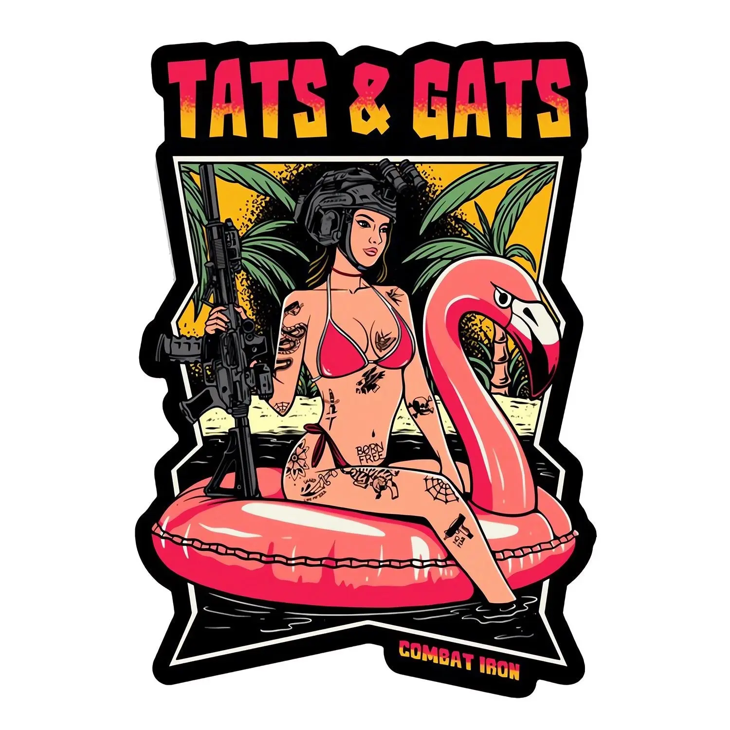COMBAT IRON Tats & Gats 1-Piece PVC Waterproof Decorative Sticker - Default Size Home Decor Accessory for Hard Hat, Quad, Vehicle/Items