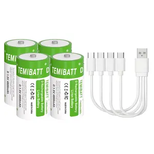 4-Cell Boxed D Type USB Rechargeable Lithium Battery 4800mah 1.5v High Capacity Battery Ideal for Gas Stoves, High-Power Flashlights, and Portable Radios