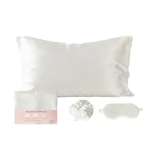 Solid Color Satin Pillowcase Set, 3 Counts/set Including 1 Count Pillowcase & 1 Count Eye Mask & 1 Count Scrunchie, Bedding Supplies for Home Bedroom