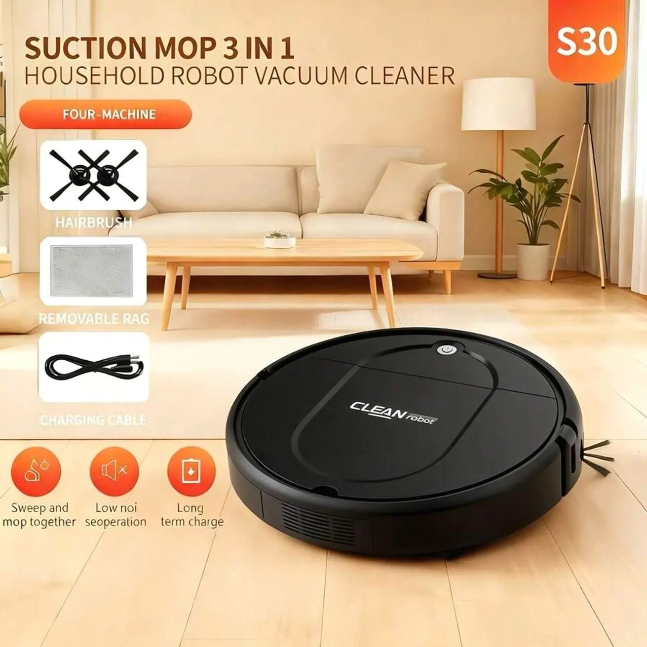 Cordless Electric Sweeper & Mop, Rechargeable 2-in-1 Floor Cleaner, Low-Noise Vacuum for Hard Floors