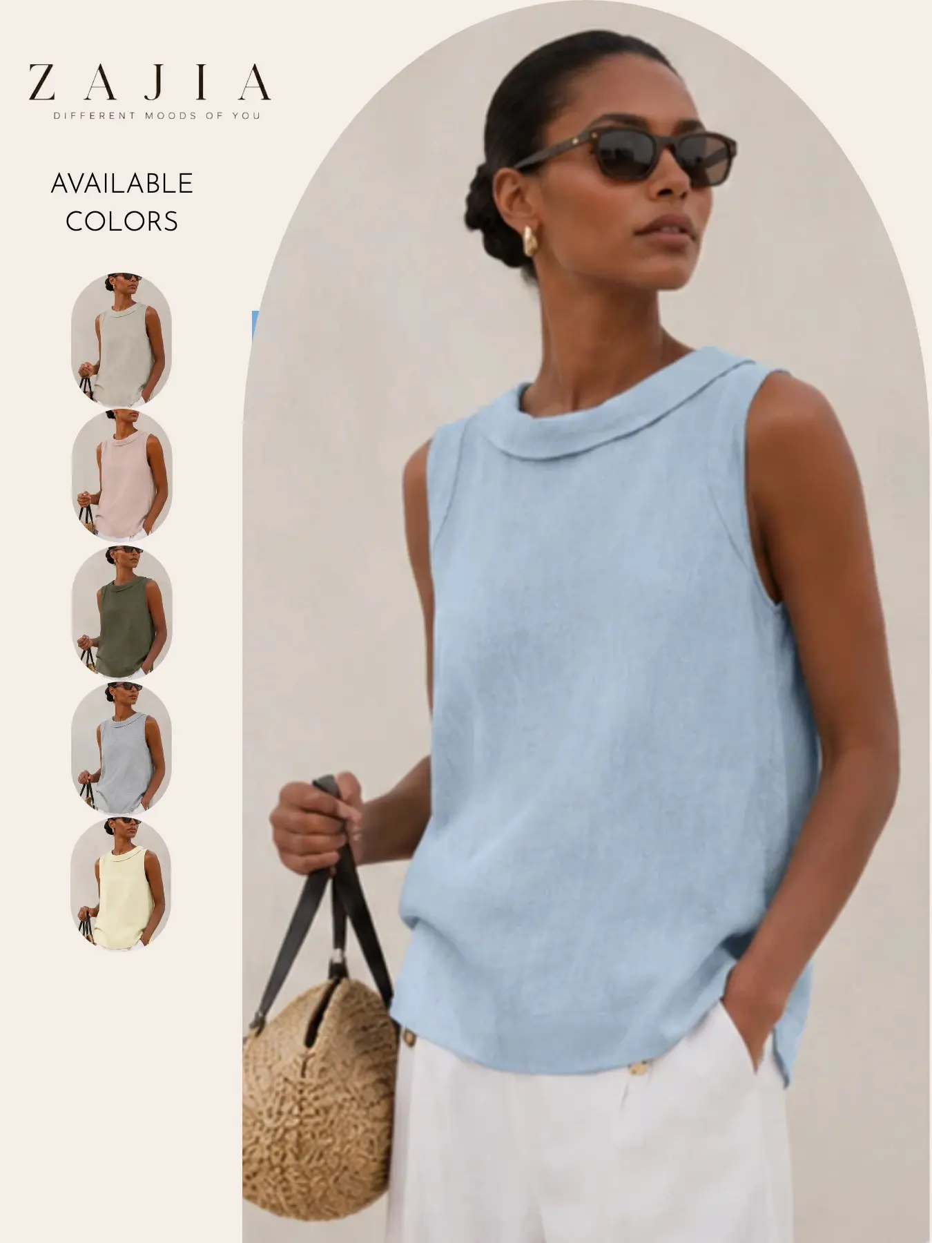 Women’s Basic Sleeveless Blouse, Casual Peter Pan Collar Tank Top, Loose Fit Linen Look Summer Shirt, Business Casual Tops