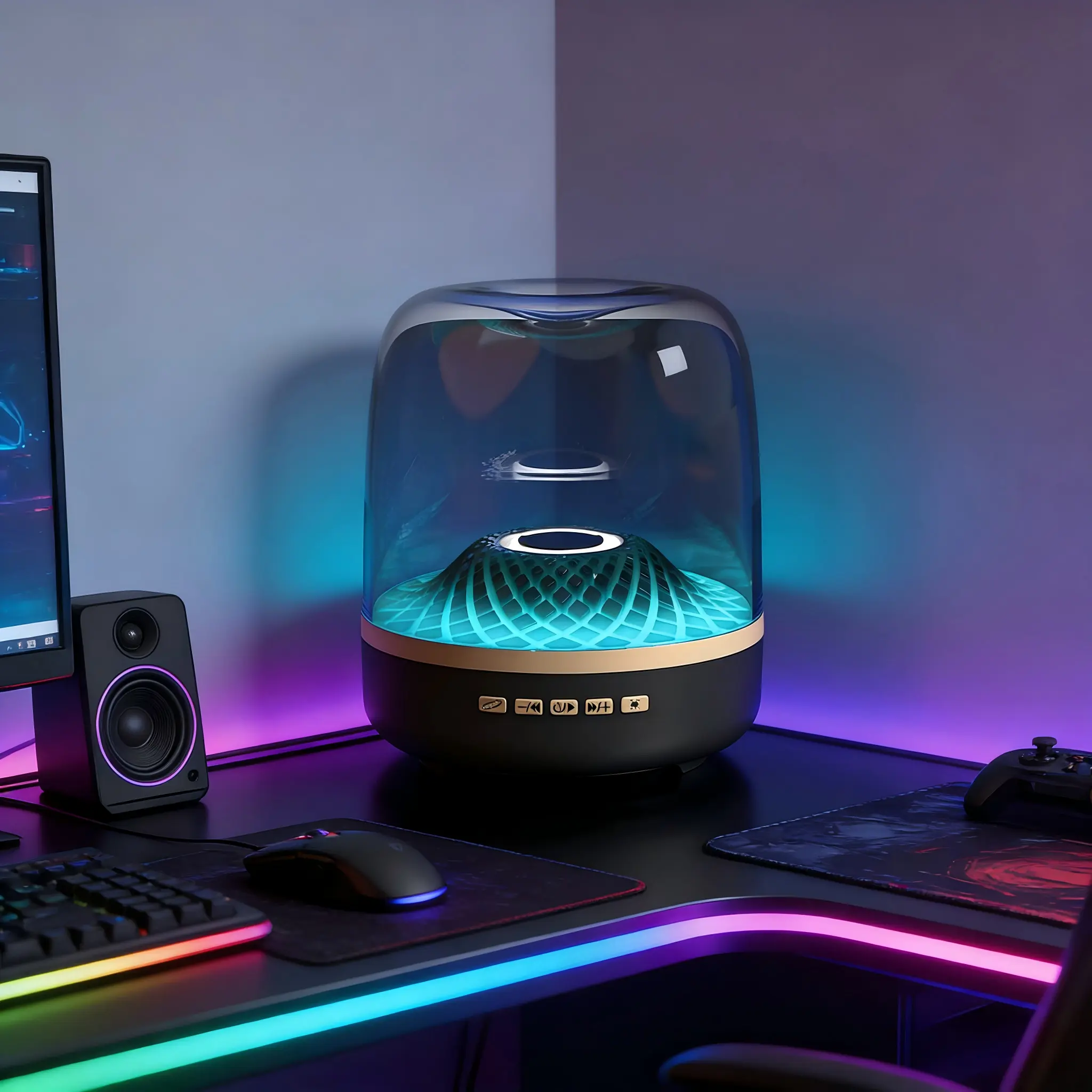 Luxury Aesthetic Transparent Small Computer Speaker - LED Light, 3D Powerful Room-Filling Audio, Multifunctional Wireless Speaker for Computer Desktop