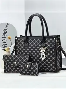 Women's Crocodile Embossed Floral Print Tote Bag & Wristlet & Wallet, Fashionable Large Capacity Shoulder Bag Set for Work & Daily Used, Casual Trendy Versatile High-quality Daily Commuting Bag