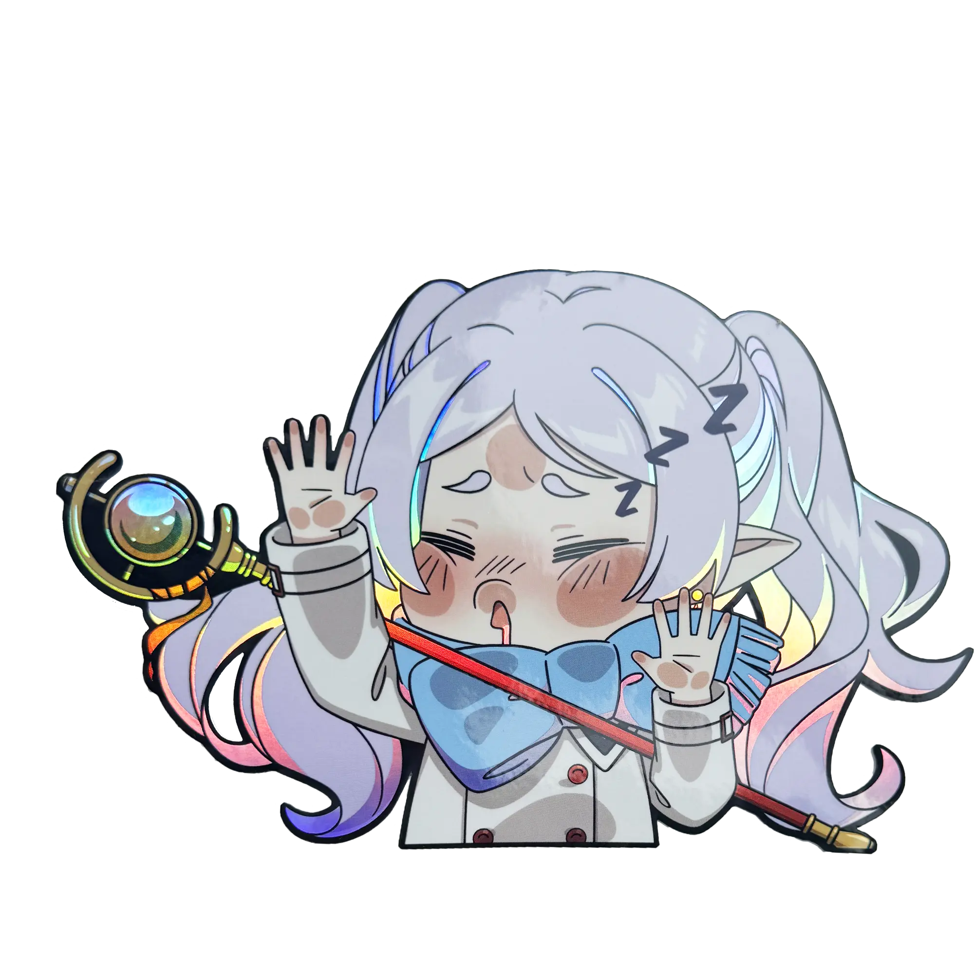 Sleepy Frieren Mage Elf Holographic Anime Sticker