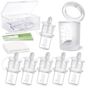 Colostrum Collector Kit 2ml/6pcs & Lidded Feeding Cup 25ml - Collect, Store & Feed Colostrum Ready-to-Use Pack, Reusable Colostrum Syringes Set for Liquid Gold
