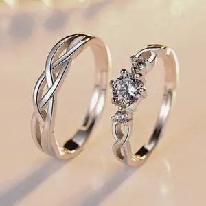Fashion hollow couple rings with stones, adjustable size, suitable as gifts for couples, daily wear, gifts