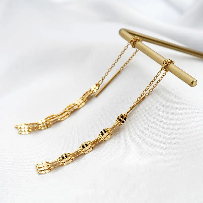 Gold Tassel Threader Earrings For Women Long Wheat Fringe Drop Ear Jewelry Minimal Luxury