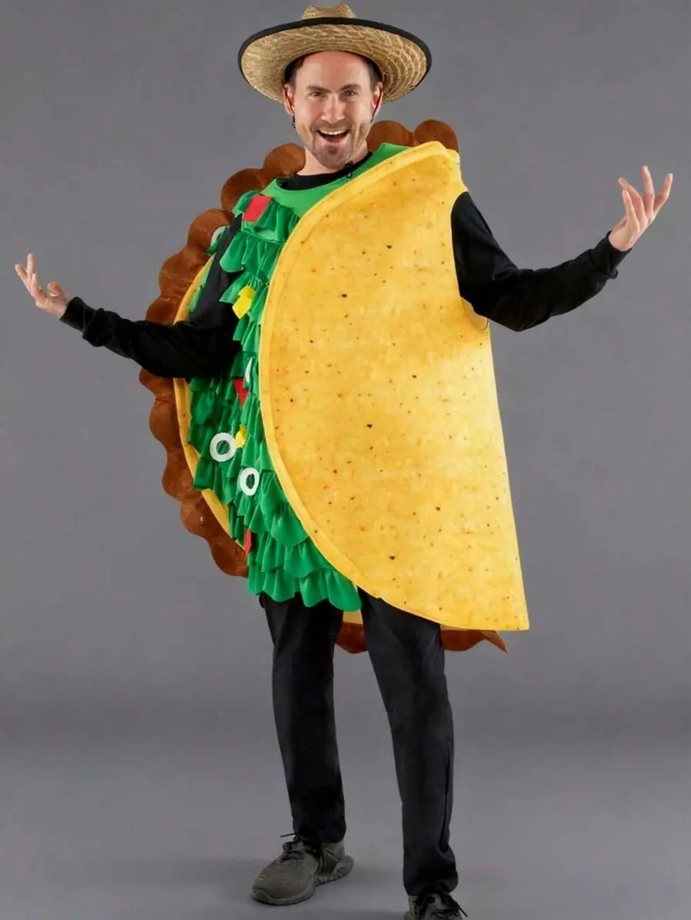 Joyfy Taco Costume For Adults Deluxe Jumpsuit, Funny Food Theme Party Outfit For Halloween & Cosplay, Instaworthy Unique Costume Contest Idea For Men & Women