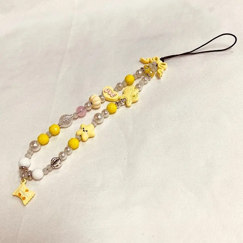 Yellow star candy, mobile phone chain, bead string, wrist strap, camera hanging accessory, high-end pendant, cute hanging chain, Cell Phone Charm, Phone Accessories