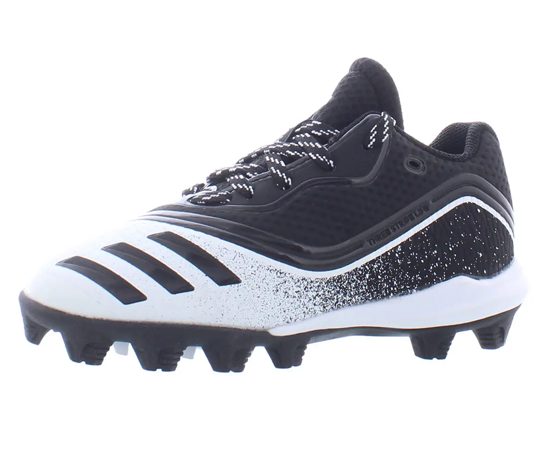 Adidas Icon V MD Boys' Baseball Cleats - Mid-Top Lace-Up Sneakers with Laces, Black/White/Black, Sports Footwear for Active Play