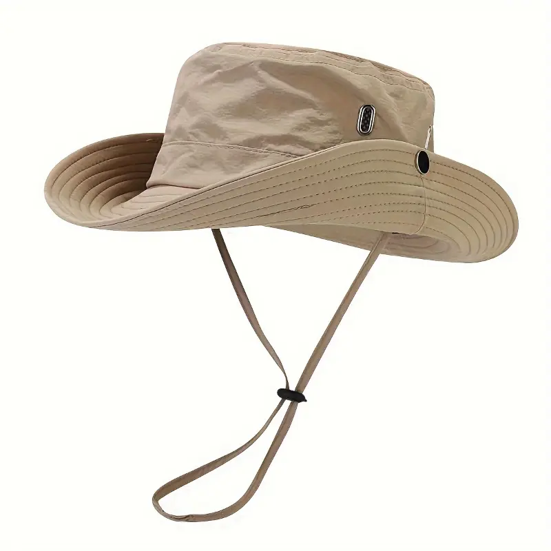 Men'S and Women'S Stylish Beige Hiking & Camping Hat with Adjustable Strap - Lightweight, Quick-Dry Polyester, Wide Brim for Sun Protection, Outdoor Adventure Gear|Adjustable Headgear|Polyester Hat