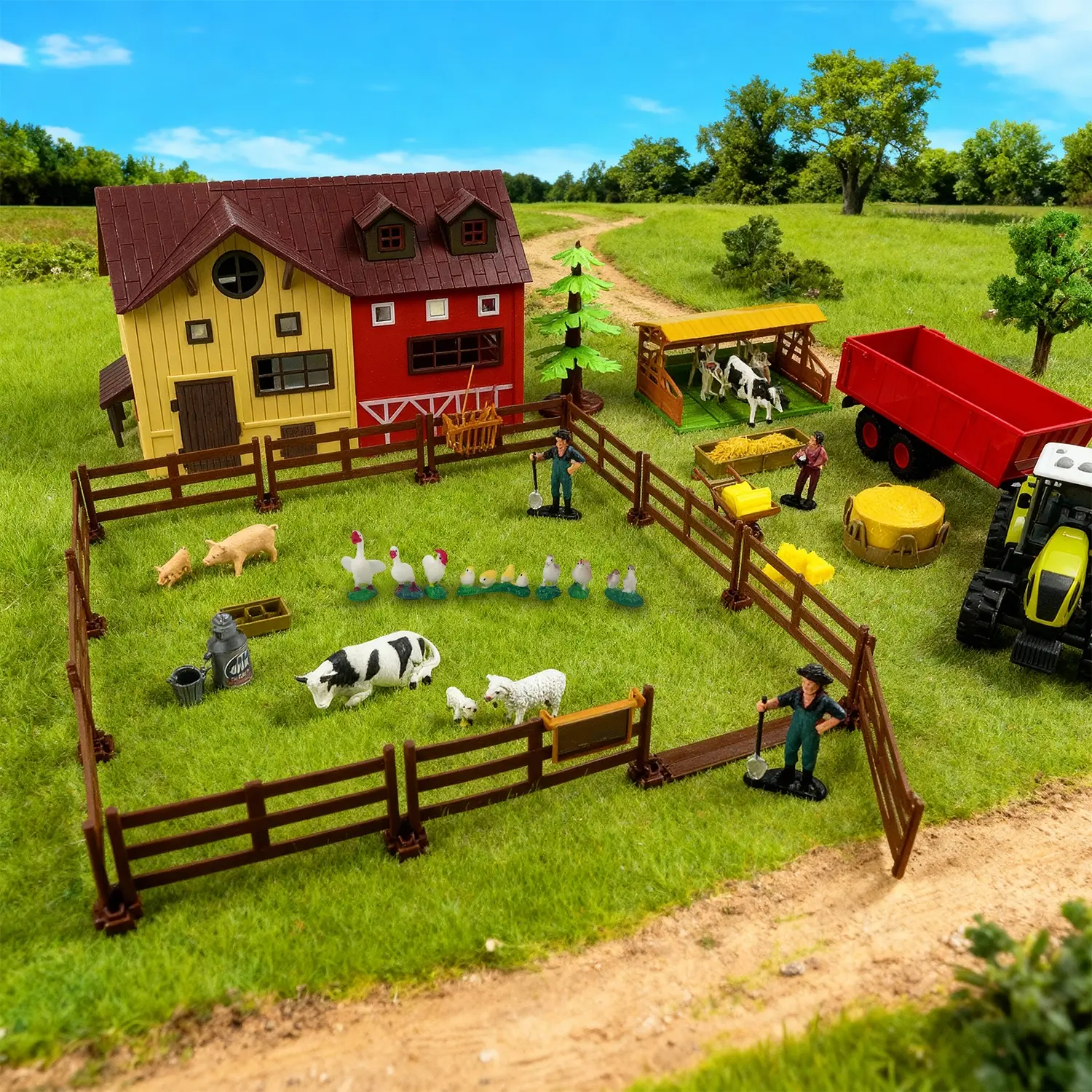 Children Farm Toy Set Animal Model Playset Large Realistic Farm Animal Model Scene with Set Figures, Animal Figurines, Farm Accessories, Tractor, Educational Role Play Set Pretend Play Immersive Play Experiences Gift