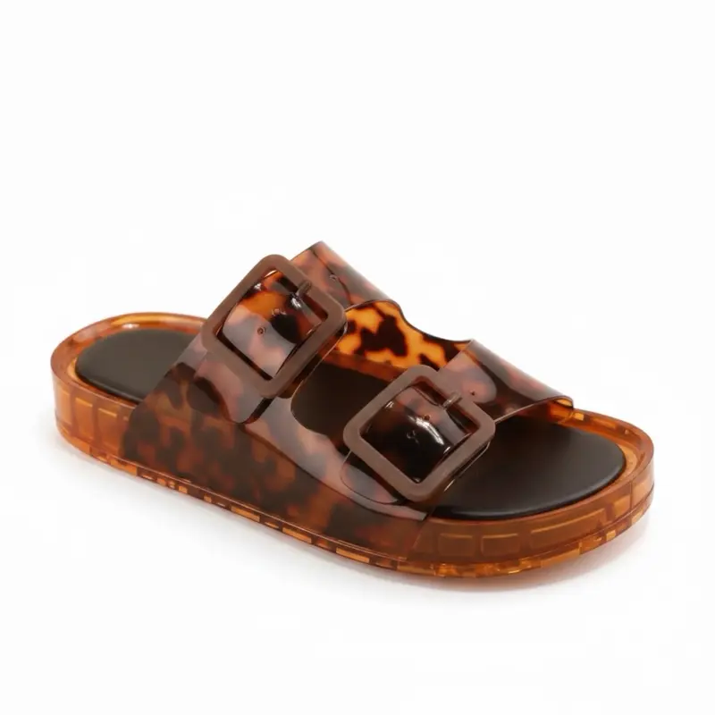 Leopard Jelly Double-Buckle Slide Sandals | Trendy Transparent Slides sizes 7-11