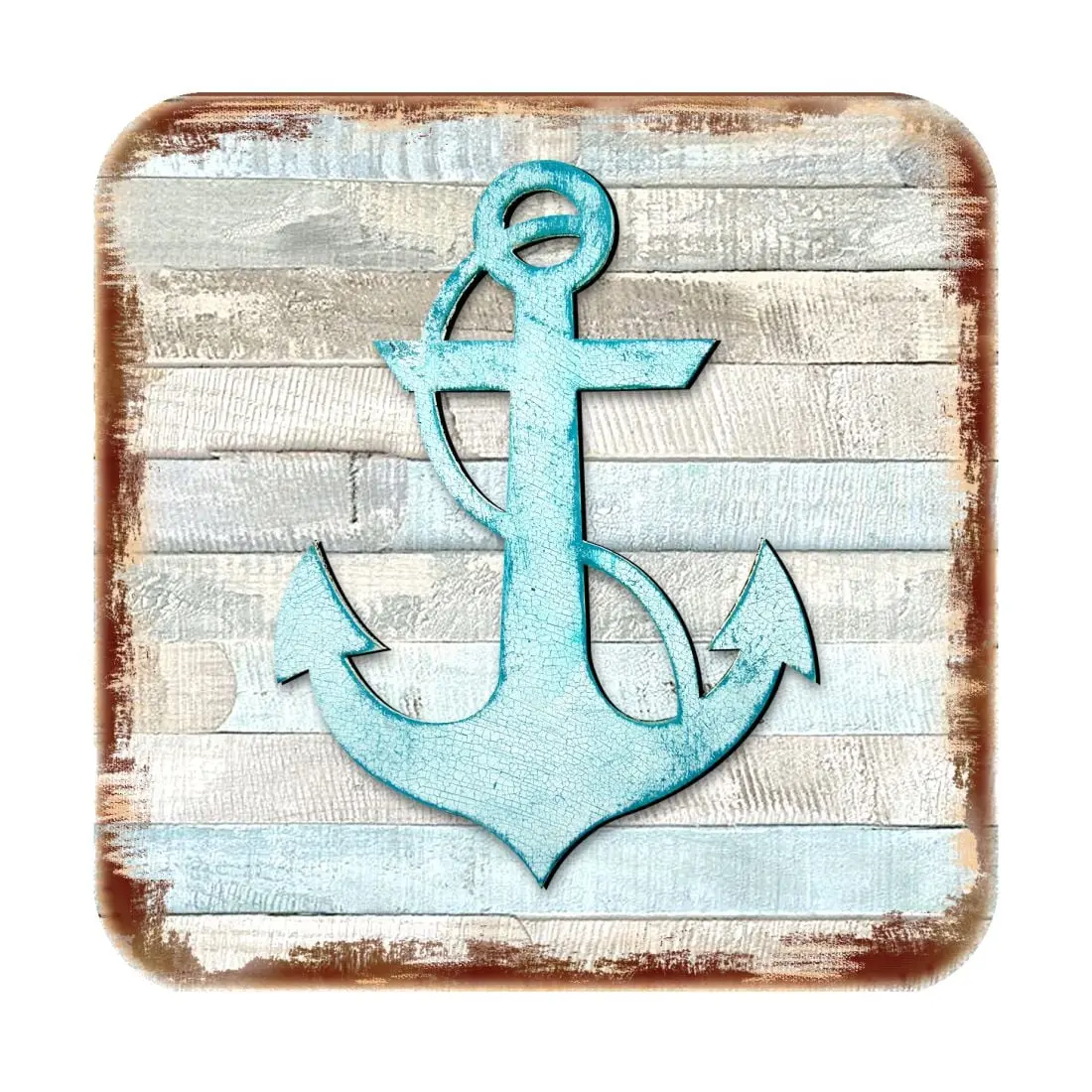 Nature Wonders 8198521-9C-S4 4 x 4 in. Anchor Coastal Wooden Cork Coasters Gift - Set of 4