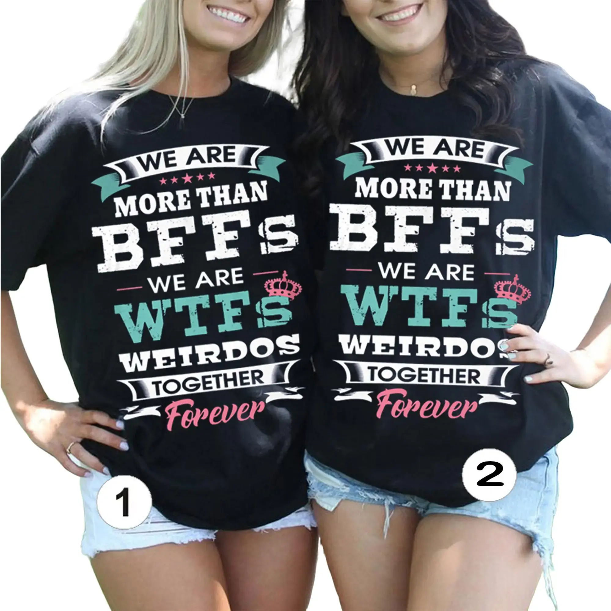 Women's 100% Cotton Unisex Classic Apparel - Cute BFF Printed Text Graphic Tee, Funny Weirdo Duo Classic Fit Custom Made Tops, Matching Outfits for Couples, Valentine's Day Gift, Valentine Day