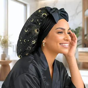 Prince Hair Company Cosmic Celestial Print Charmeuse Silk Satin Bonnet with Adjustable Stretch Ties for All Hair Types - Starry Night