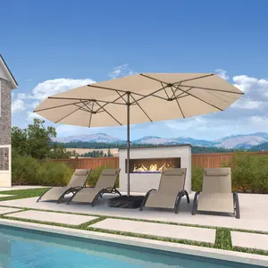 PURPLE LEAF 15 ft Double-Sided Outdoor Market Table Umbrella with Base for Pool