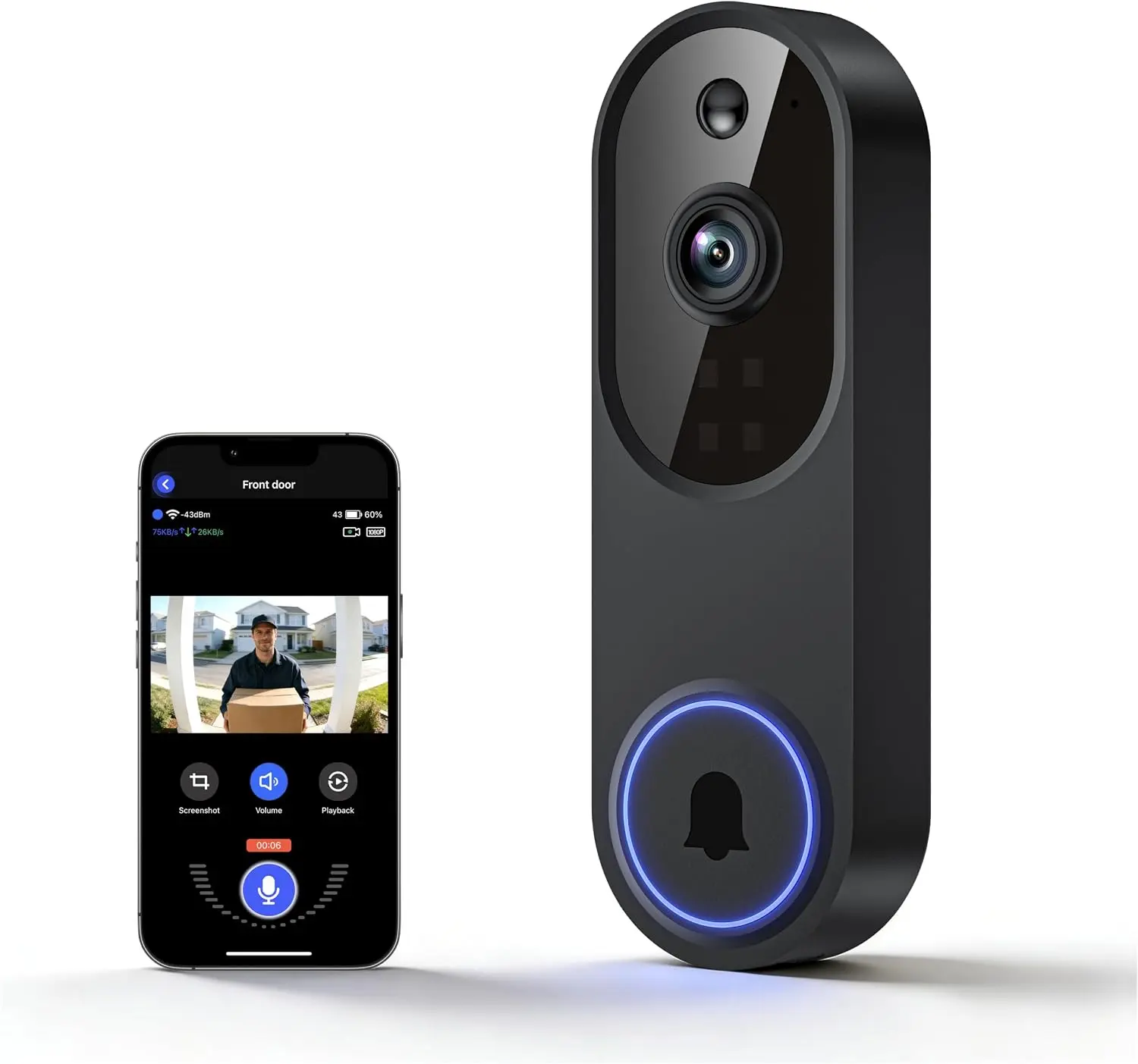 1080P Wireless Video Doorbell Camera - Outdoor Home Security Device with FHD Live View, Cloud Storage, AI Human Detection, Instant Alerts, Night Vision, 2-Way Audio, 2.4G WiFi Only