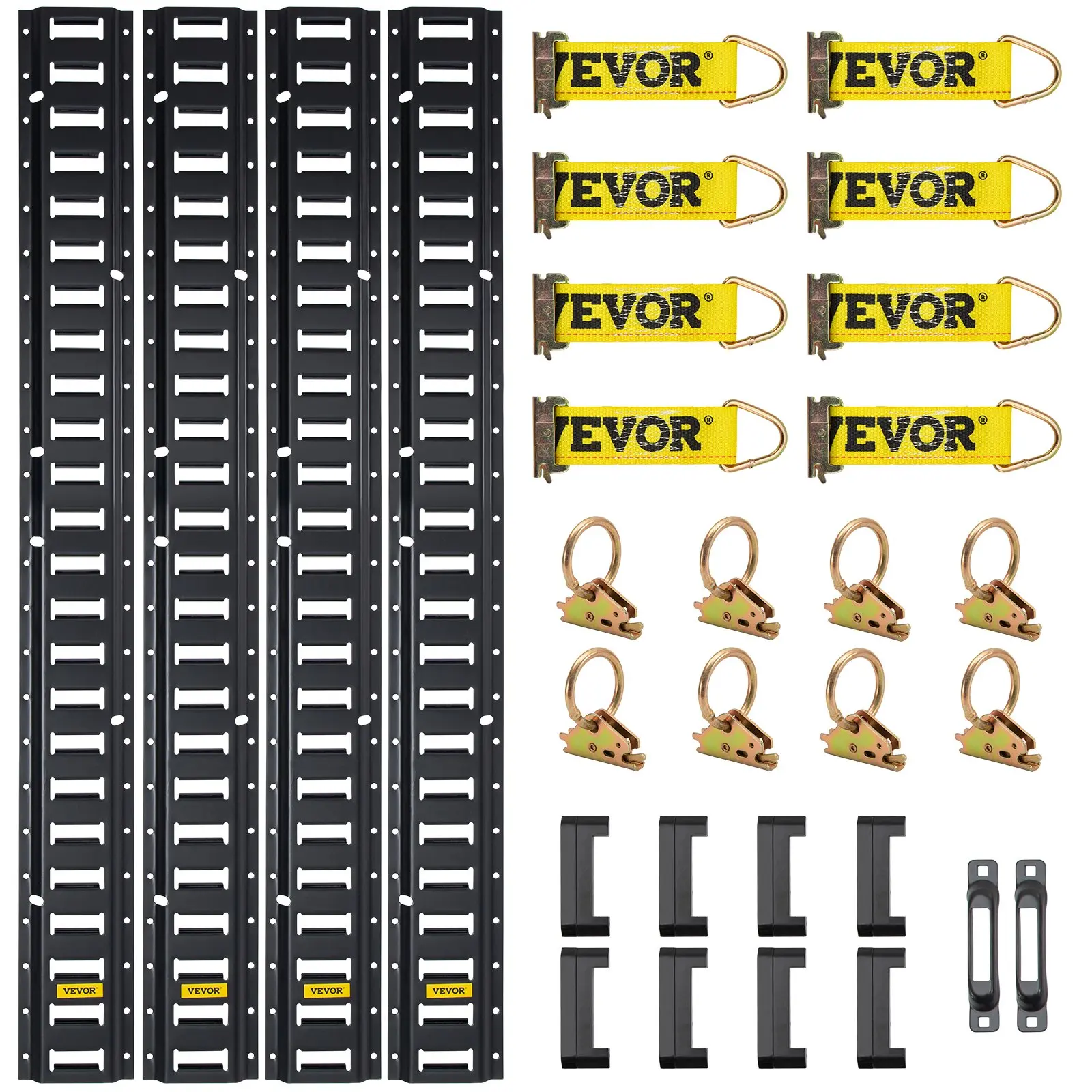 【DealsForYouDays】VEVOR E Track Tie-Down Rail Kit, 30PCS 5FT E-Tracks Set Includes 4 Steel Rails & 2 Single Slot & 8 O Rings & 8 Tie-Offs w/D-Ring & 8 End Caps, Securing Accessories for Cargo, Motorcycles, and Bikes