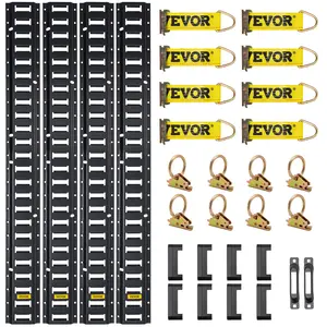 VEVOR E Track Tie-Down Rail Kit, 30PCS 5FT E-Tracks Set Includes 4 Steel Rails & 2 Single Slot & 8 O Rings & 8 Tie-Offs w/D-Ring & 8 End Caps, Securing Accessories for Cargo, Motorcycles, and Bikes