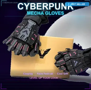 Cyberpunk Long Gloves – Futuristic Mecha Cosplay Arm Gloves, Rave Festival Punk Outfit Accessory, Cool Gift for Him