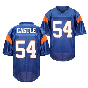 Blue Mountain State ,Thad Castle #54 Alex Moran #7 Football Jersey Blue Embroidery Christmas Eve gifts Holiday