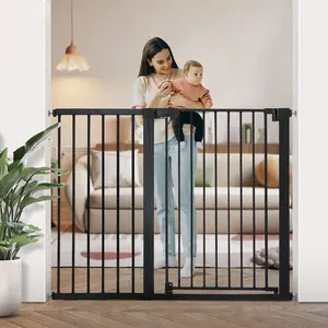 PAWGIANT 36" Extra Tall Pet Gate Auto Close Walk Thru Safety Gate 29.5" - 48.8" Wide Openings, Baby Gate for Stairs and Doorways, Dog Gate for House, Pressure Mounted Easy Walk Through Pet With Door, Black