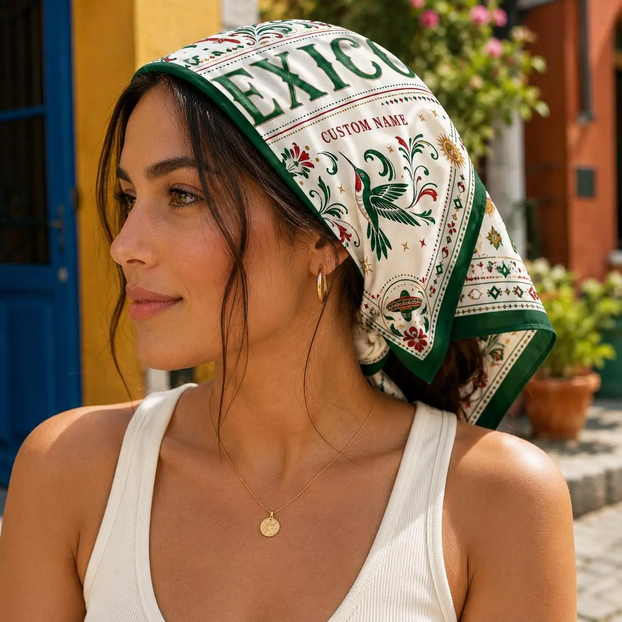 Custom Mexico Scarf, Custom Mexico Bandana, Beautiful Soft Mexico Flag Pattern Scarf, Perfect for Headwear, Mexico Soccer Festival, Vacation