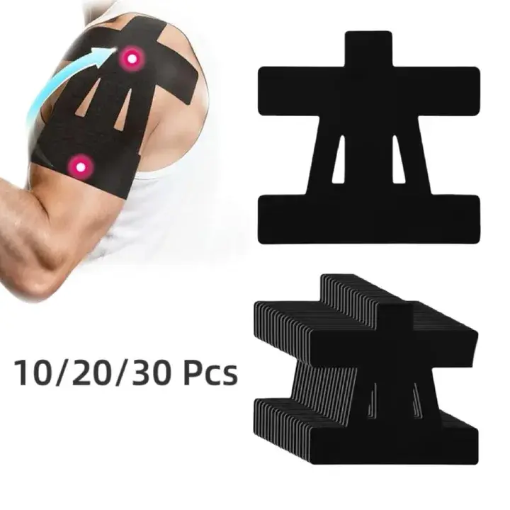 Athletic Tape for Shoulders, 10 Pcs Pre-Cut Elastic Kinesiology Tape for Muscle Support and Pain Relief, Waterproof & Breathable, Black