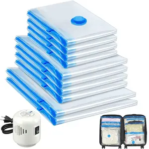 12 Pack Vacuum Storage Bags With Electric Air Pump,(2 Jumbo/3 Large/3 Medium/3 Small) Vacuum Seal Bags For Clothing Travel, Space Saver bags For Luggage, Blankets,Bedding,Moving Bags