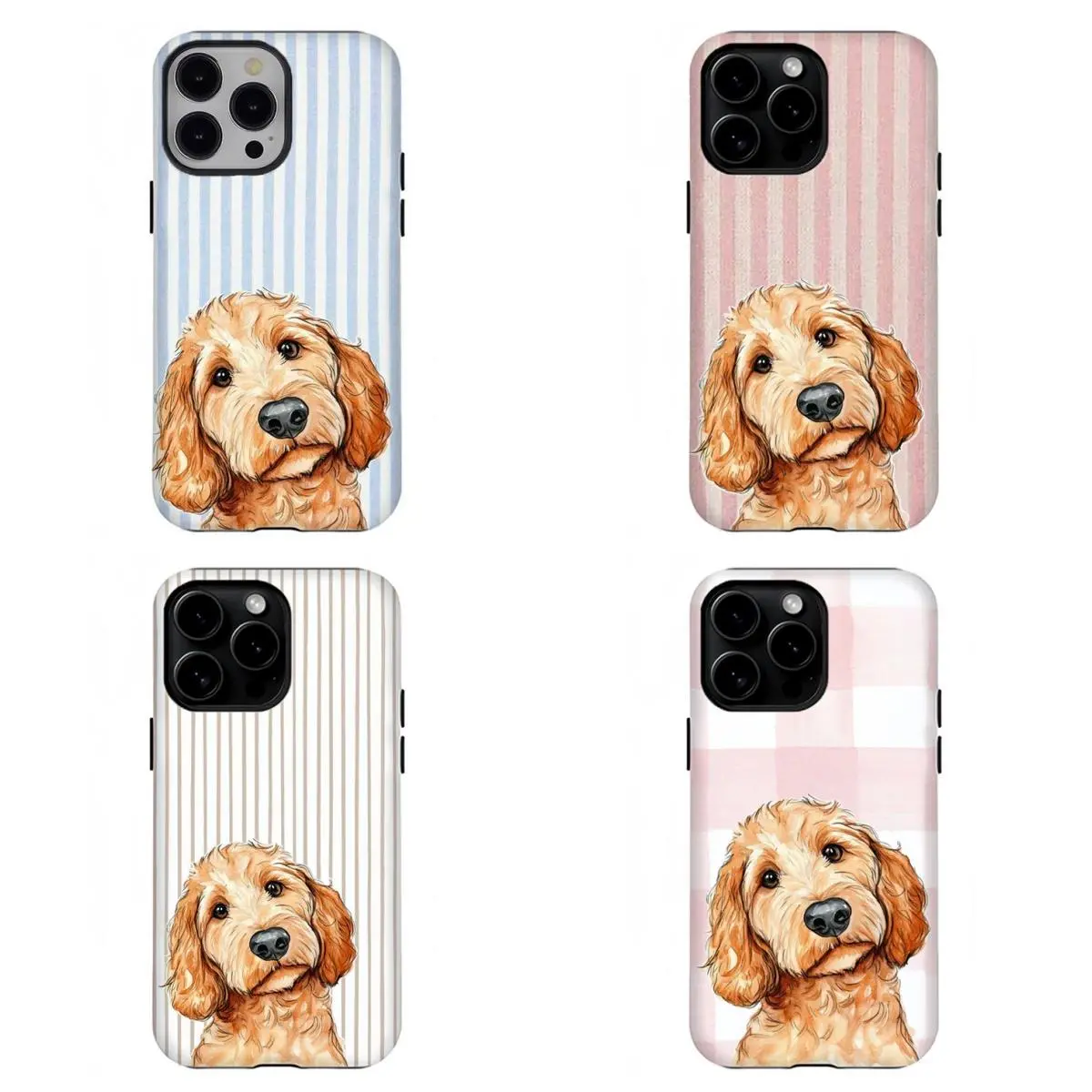 Cute Goldendoodle Blue Stripe Phone Cover for Dog Lovers Aesthetic  For iPhone 17 Pro Max 16 15 14 13 12 11 for Samsung S21 S22 S23 S24 S25 Phone Case|Tough Phone Case|Gift For Fans|Gifts for anime lovers Protective Custom