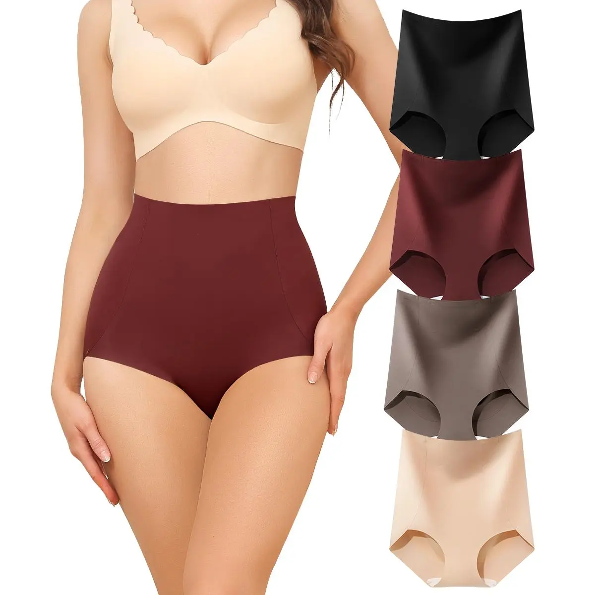 LEVAO High Waisted Tummy Control Underwear for Women Seamless Shapewear Panties Postpartum Belly Support Soft Stretch 4 Pack S-XXL