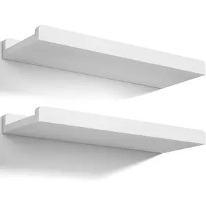 Floating Shelves Wall Mounted Set of 2, 17 Inch Rustic  Wall Shelves for Storage, Bedroom Living Room Bathroom Kitchen Office and More White