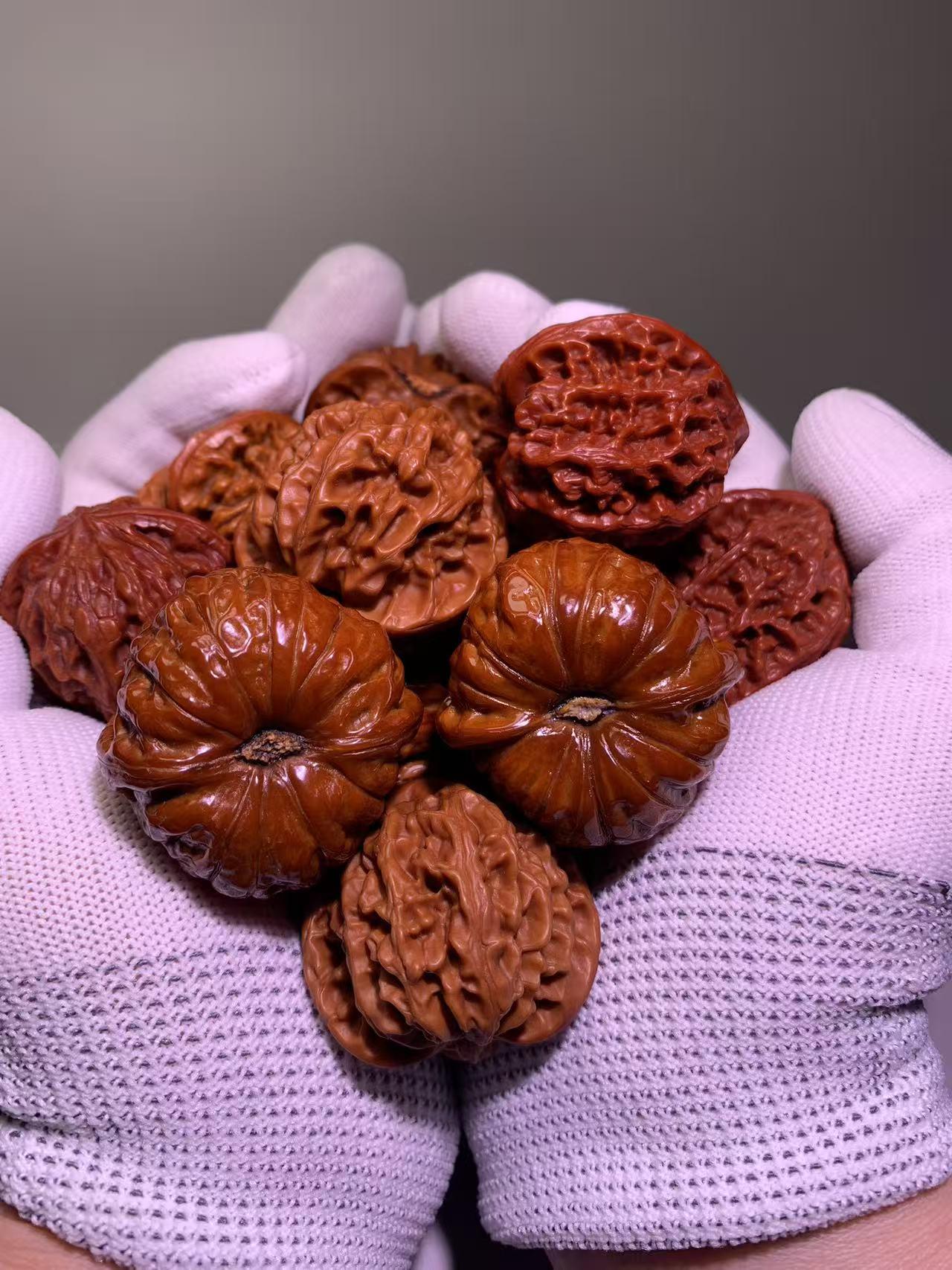 Red Patina Lionhead Walnuts Pair, Natural Handheld Massage Balls, Unique Collectible Art Pieces