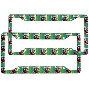 2pcs Colourful French Bulldog License Plate Frame Aluminum License Plate Holder Funny License Plate Decorative with Screws Size 12.2x6.3 Inch Men Women ﻿