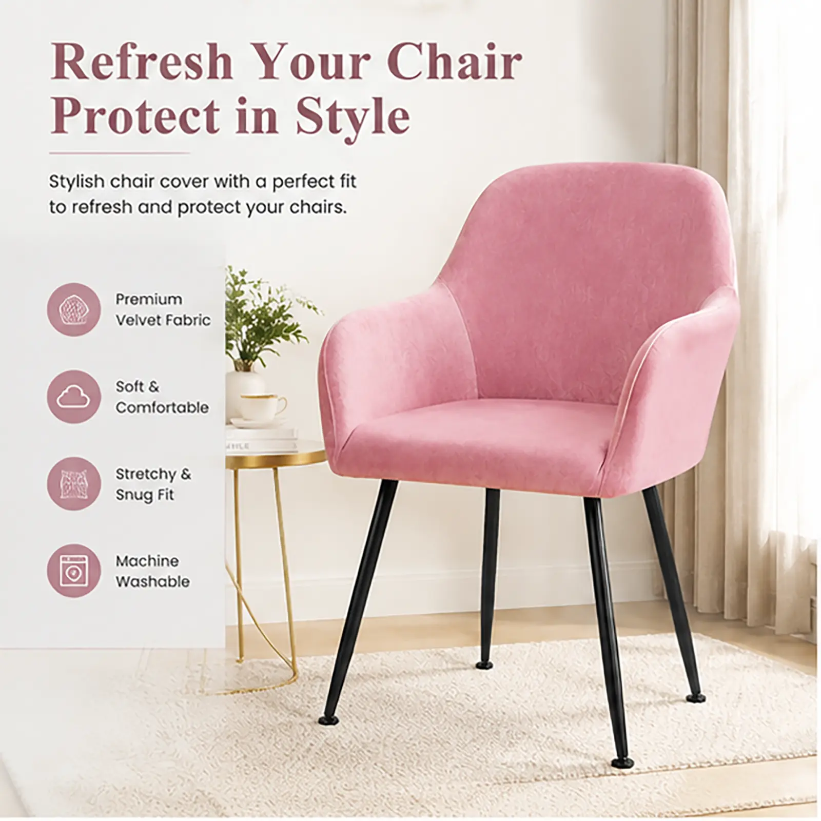 Office Chair Cover with Armrests, Stretch Velvet Computer Chair Slipcover, High Back Desk Chair Protector, Washable Upholstered Chair Cover for Home Office, Vanity and Makeup Room