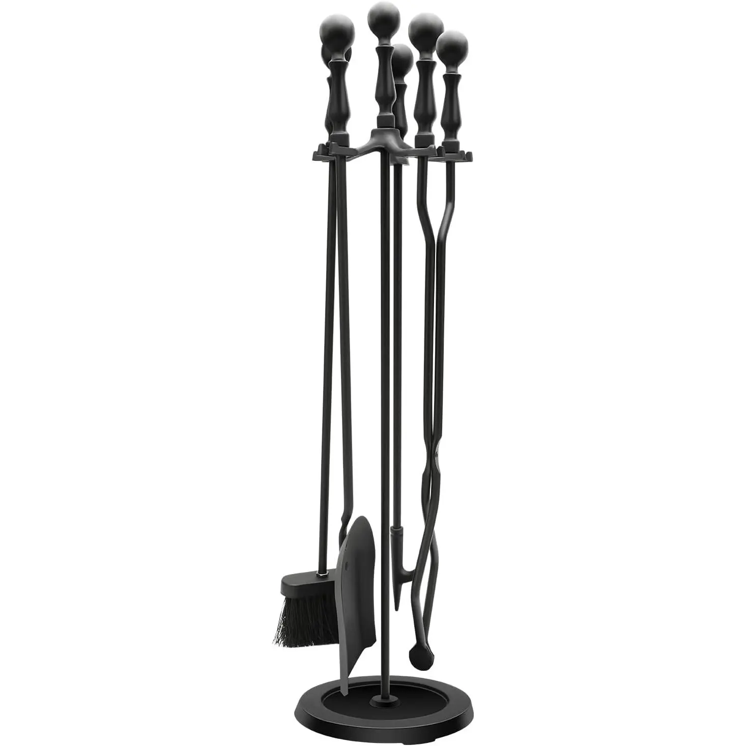 5-Piece Heavy Duty Cast Iron Fireplace Tools Set with 31-Inch Stable Stand, Includes Poker, Shovel, Brush & Tongs for Indoor Wood Stove & Hearth