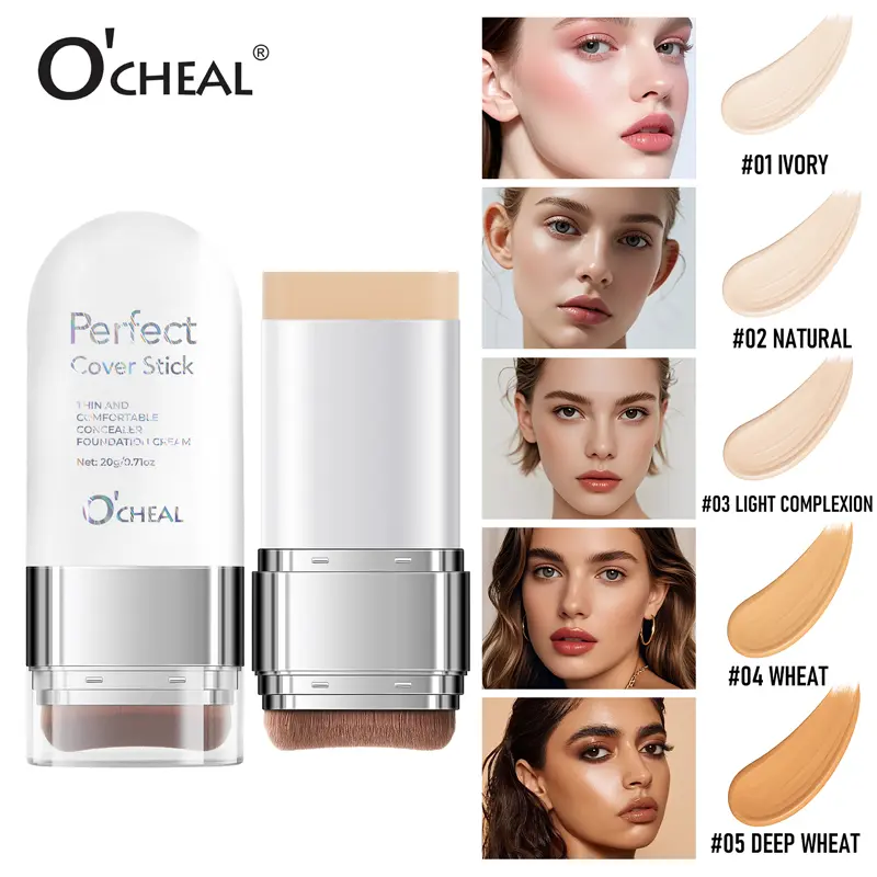 O'CHEAL 5 Shades Concealer Stick, FullCoverage Cream Makeup for Dark Circles,Blemishes and Redness, Lightweight BlendableFormula, Smooth Natural Finish, BuildableUnder Eye and Face Coverage, Easy Twist UpDesign for Daily Touch Ups and Travel 2-in-1