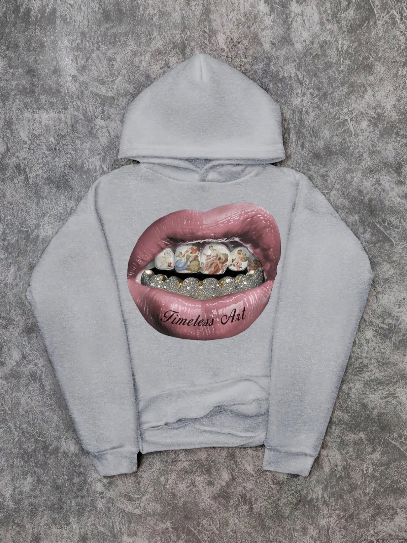 Contemporary Art Style Hooded Sweatshirt, Religious Lips Letter & Geometric Print, Sporty Loose Fit, Fall & Winter Casual Wear, Graphic Print Hoodie