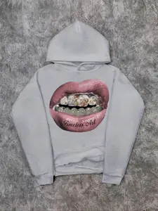 Contemporary Art Style Hooded Sweatshirt, Religious Lips Letter Print, Sporty Loose Fit, Fall & Winter Casual Wear