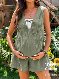 JOCASTAA Maternity Casual Solid Color Sleeveless Jumpsuit