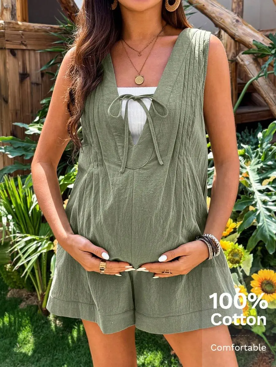 JOCASTAA Maternity Casual Solid Color Sleeveless Jumpsuit