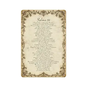 8x12" Vintage Psalm 91 Metal Wall Art – Spanish "Salmo 91" Bible Verse Sign, Rustic Christian Scripture Decor for Home, Prayer Room, Church