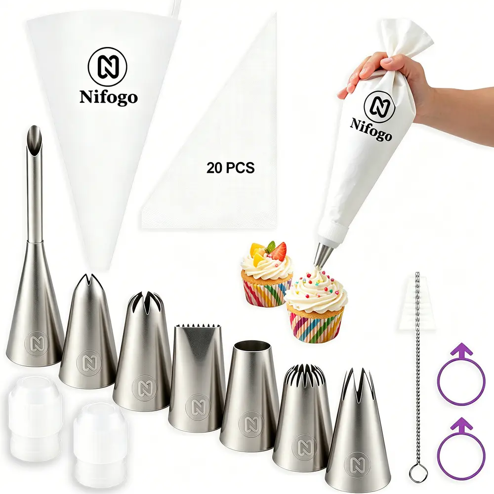 Stainless Steel Cake Decorating Nozzle All-Round Pastry Decorating Tool Bundle, Offset Icing Spatulas, Cake Leveler, Fondant Molding Tools & Springform Bake Pans For Cake Cookie DIY