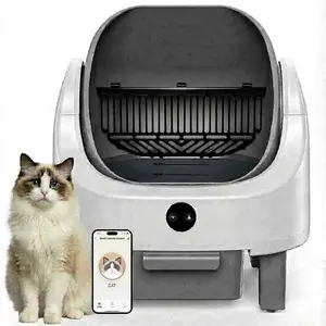 Automatic Self-Cleaning Cat Litter Box for Multiple Cats – Smart APP Control, Open-Top Robot, Odor & Safety Sensors, 96L Capacity, US Standards, White + Orange Mesh, 540×500×550mm stainless steel automated